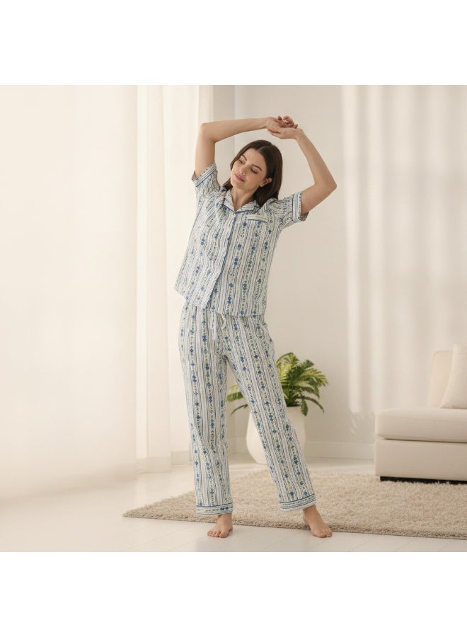 JOANNA 2-Piece Pajama Set Short Sleeve Top and Long Pants Soft Printed Sleepwear for Women - Image 4