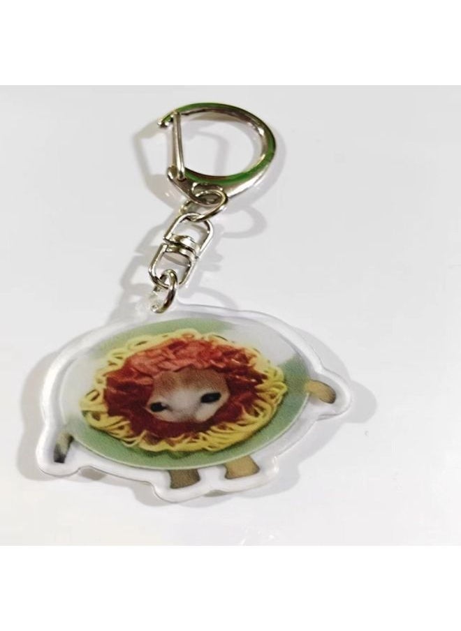 Generic - Acrylic Happy Funny Cat Keychain Food Cat Head Portable Mobile Phone Chain Small Bag Accessories Toast Cat Pendant Key Ring-Color:Style 4 - Image 1