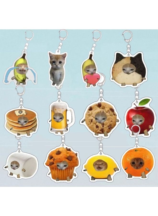 Generic - Acrylic Happy Funny Cat Keychain Food Cat Head Portable Mobile Phone Chain Small Bag Accessories Toast Cat Pendant Key Ring-Color:Style 4 - Image 1