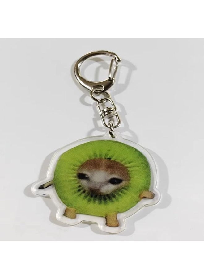Generic - Acrylic Happy Funny Cat Keychain Food Cat Head Portable Mobile Phone Chain Small Bag Accessories Toast Cat Pendant Key Ring-Color:Style 4 - Image 1