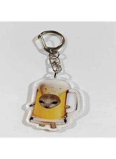 Acrylic Happy Funny Cat Keychain Food Cat Head Portable Mobile Phone Chain Small Bag Accessories Toast Cat Pendant Key Ring-Color:Style 4