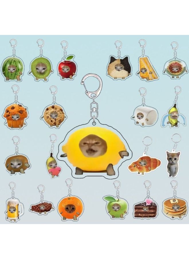Generic - Acrylic Happy Funny Cat Keychain Food Cat Head Portable Mobile Phone Chain Small Bag Accessories Toast Cat Pendant Key Ring-Color:Style 4 - Image 1