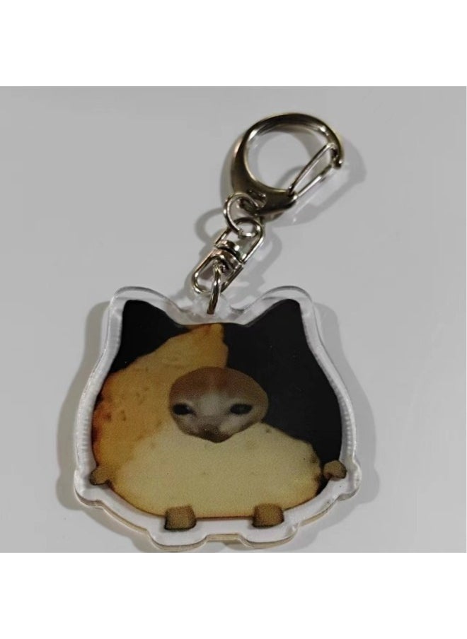 Generic - Acrylic Happy Funny Cat Keychain Food Cat Head Portable Mobile Phone Chain Small Bag Accessories Toast Cat Pendant Key Ring-Color:Style 4 - Image 1