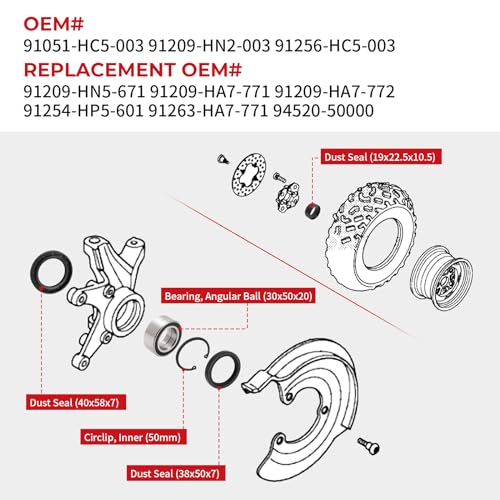 JAVIK Front Wheel Bearings Seals for Honda FourTrax 300 Rancher 350 400 420 Only for 4x4, OEM# 91051-HC5-003 91209-HN2-003 91256-HC5-003 - Image 4