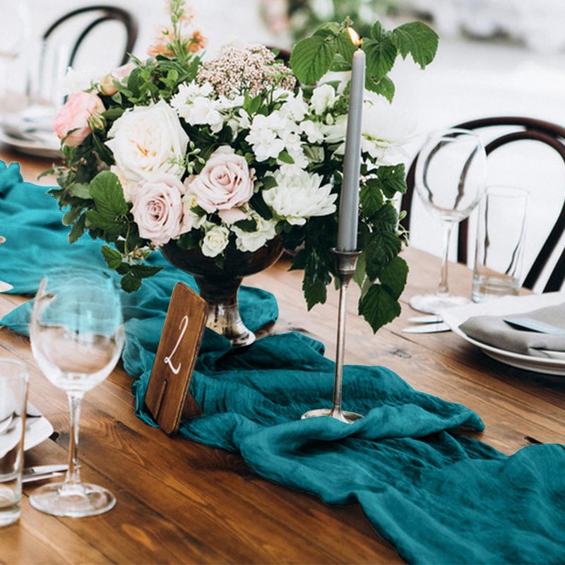KEEPSHOWING 12 Pack Cheesecloth Table Runner, Runner Gauze Boho Wedding Decor Romantic Table Runner for Wedding Birthday Party(35" x 118")(Peacock Blue) - Image 4