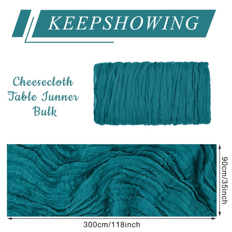 KEEPSHOWING 12 Pack Cheesecloth Table Runner, Runner Gauze Boho Wedding Decor Romantic Table Runner for Wedding Birthday Party(35" x 118")(Peacock Blue) - Image 2