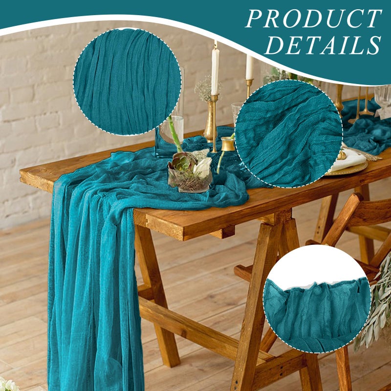 KEEPSHOWING 12 Pack Cheesecloth Table Runner, Runner Gauze Boho Wedding Decor Romantic Table Runner for Wedding Birthday Party(35" x 118")(Peacock Blue) - Image 3