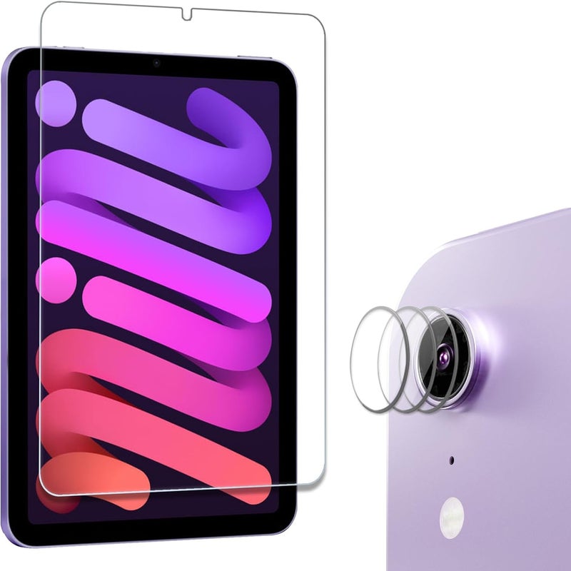 Procases 1 Pack Screen Protector For Ipad Mini (A17 Pro) 2024 / Mini 6 8.3 Inch 2021 With 3 Camera Lens Protector, 9H Hardness Hd Clear Tempered Glass Film Guard For Ipad Mini 6Th Generation - Image 1