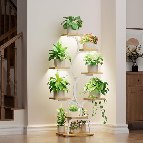 EVAWOO Plant Stand Indoor with Grow Light - 8 Tiered Plant Shelf Indoor, Corner Plant Stand, 49" Tall Plant Shelf with Lights for Indoor Growing, Lighted Flower Holder for Living Room, Balcony (White) - Image 4