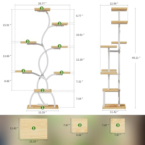 EVAWOO Plant Stand Indoor with Grow Light - 8 Tiered Plant Shelf Indoor, Corner Plant Stand, 49" Tall Plant Shelf with Lights for Indoor Growing, Lighted Flower Holder for Living Room, Balcony (White) - Image 2