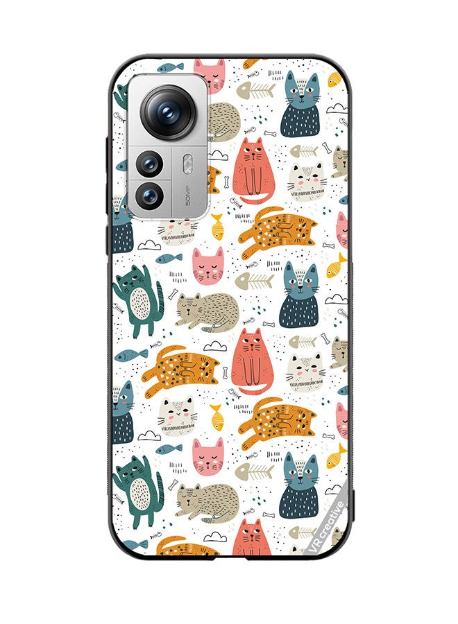 VR CREATIVE Protective Case Cover For Xiaomi 12 Pro Chilling Cat Pattern Design Multicolour - Image 1