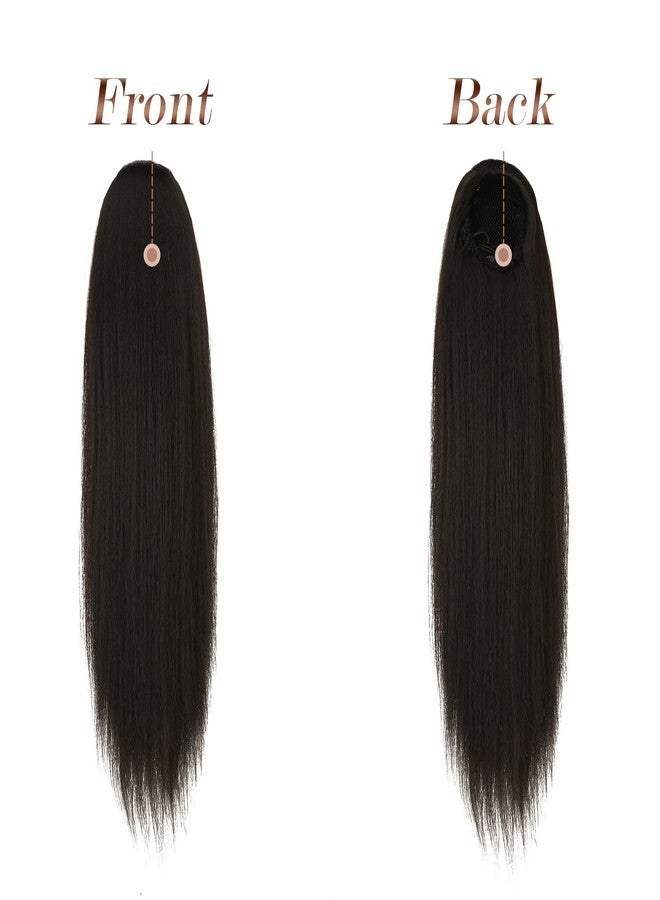 فيشبن وصلات شعر فيشفين ذات ذيل حصان برباط، ذيل حصان طويل مستقيم، شعر صناعي طبيعي، وصلات شعر بمشابك للنساء، أسود وبني، 20 بوصة - Image 2