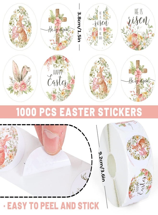 Whaline 1000Pcs Easter Stickers Floral Religious Stickers Watercolor Bunny Egg Christian Round Sticker He is Risen Print Label Self-Adhesive Sticker for Spring Easter Holiday Party 1.5Inch 6 Design - Image 2