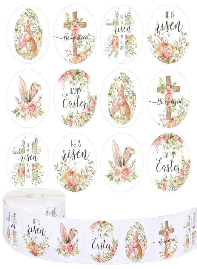 Whaline 1000Pcs Easter Stickers Floral Religious Stickers Watercolor Bunny Egg Christian Round Sticker He is Risen Print Label Self-Adhesive Sticker for Spring Easter Holiday Party 1.5Inch 6 Design - Image 1