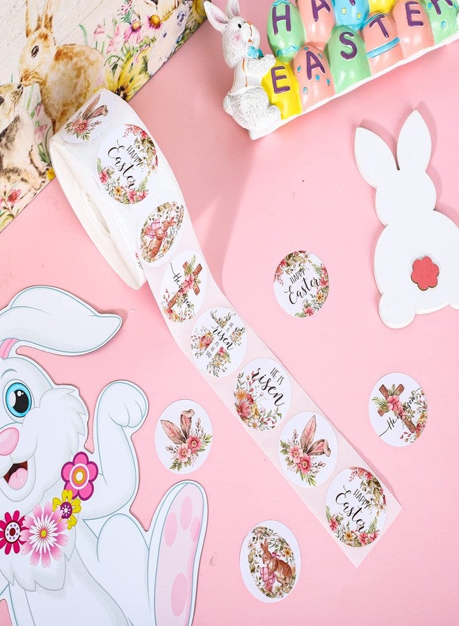Whaline 1000Pcs Easter Stickers Floral Religious Stickers Watercolor Bunny Egg Christian Round Sticker He is Risen Print Label Self-Adhesive Sticker for Spring Easter Holiday Party 1.5Inch 6 Design - Image 3