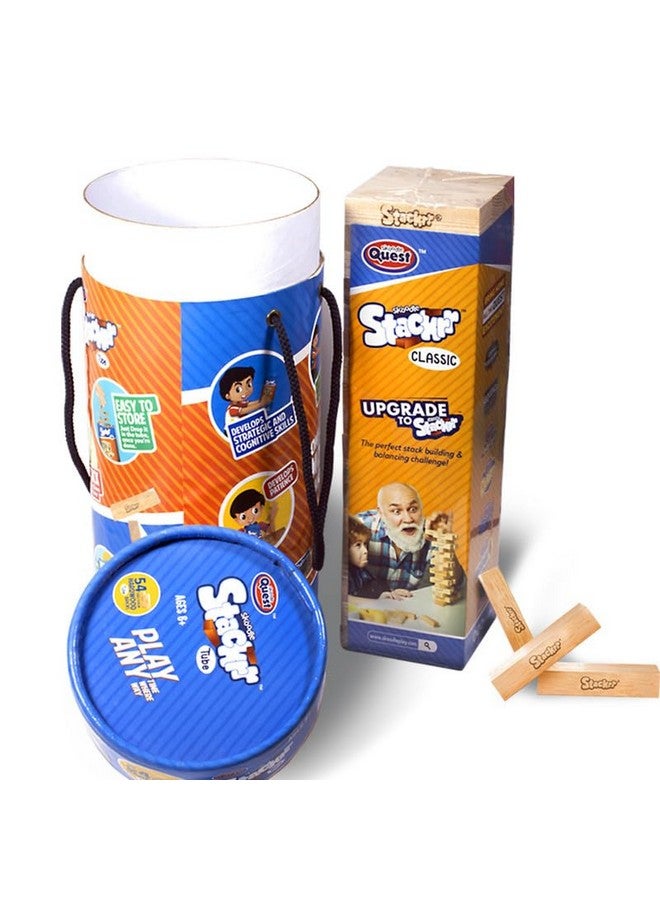 SKOODLE Quest Stackrr Tube Tumbling Tower Game with 54 Precision Wooden Blocks of Premium Beachwood, Fun Game for Adults and Kids, 1 or More Players - Image 4