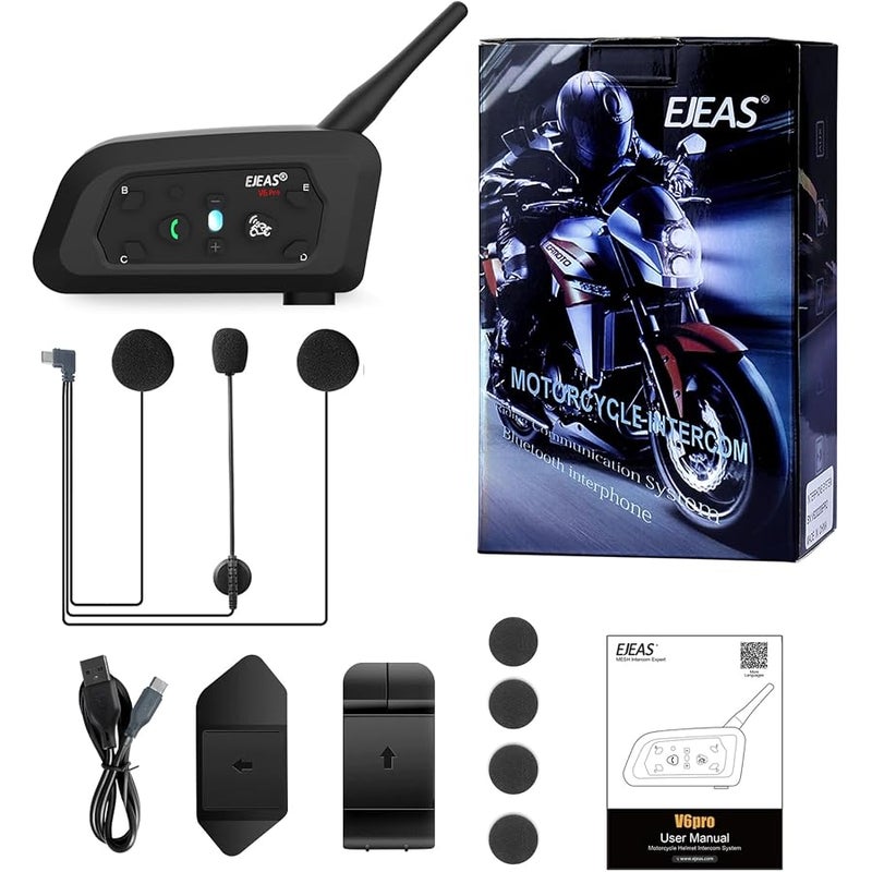 EJEAS Vnetphone Motorcycle V6 Bluetooth Intercom 1200M Full Duplex Motorbike Snowmobile Helmet Skiing Communication Interphone Headset Waterproof 6 Riders(Single) - Image 5