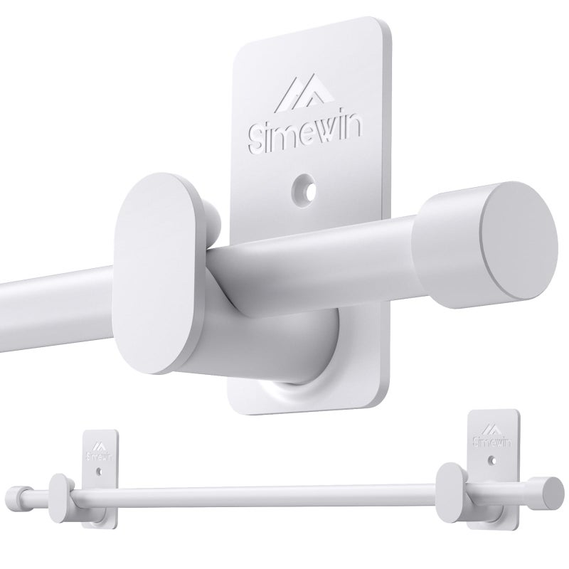 SIMEWIN Curtain Rods No Drilling for Windows 30 to 90 Inches58 Inch Diameter No Drill Small Curtain Rod Set with 3M Adhesive Brackets White