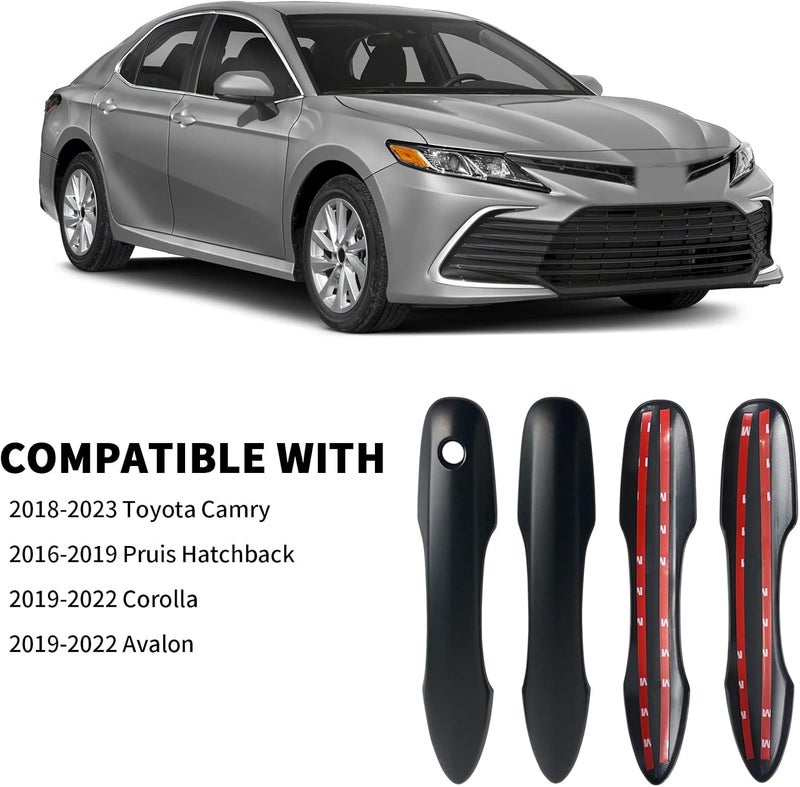 BENXUTO Door Handle Cover Trim Compatible with Toyota Camry 2018-2025 /Corolla 2019-2025 /Avalon 2019-2022 /Pruis Hatchback 2016-2024 Accessories Exterior Door Handles without Smart Key Holes Matte Black ABS - Image 2