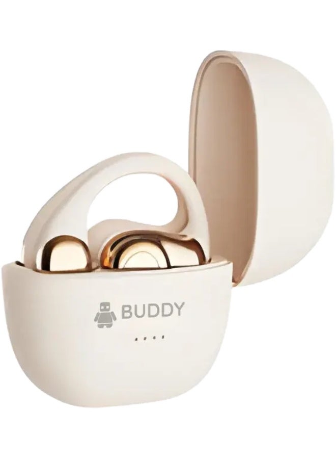 Buddy X1 Flip Wireless Earphones, Bluetooth 5.2, 400mAh Battery, 10 Hours Playtime, Beige - Image 3