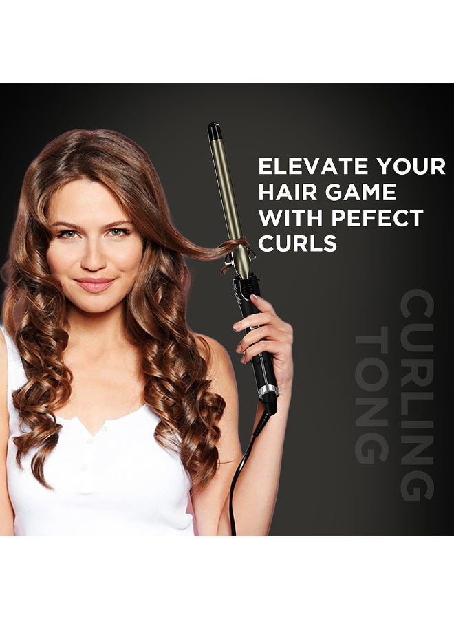 Ikonic Curling Tong Black & Golden , 25mm, Ceramic Shine Infused Barrel, Heat Indicator, Rubber Comfort Grip, Safety Stand & 360° Swivel Cord for Tight, Loose & Retro Curls - Image 5