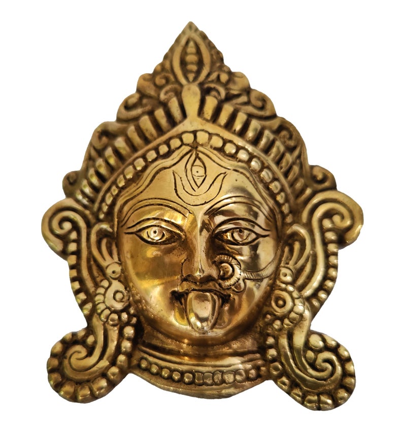 GURU JEE™ Handmade Brass Maa Kali Face Mask Idol Moorti Murti MATA Kali Face Statue for Puja Mandir Temple Home Décor Gifts Showpiece - Image 2
