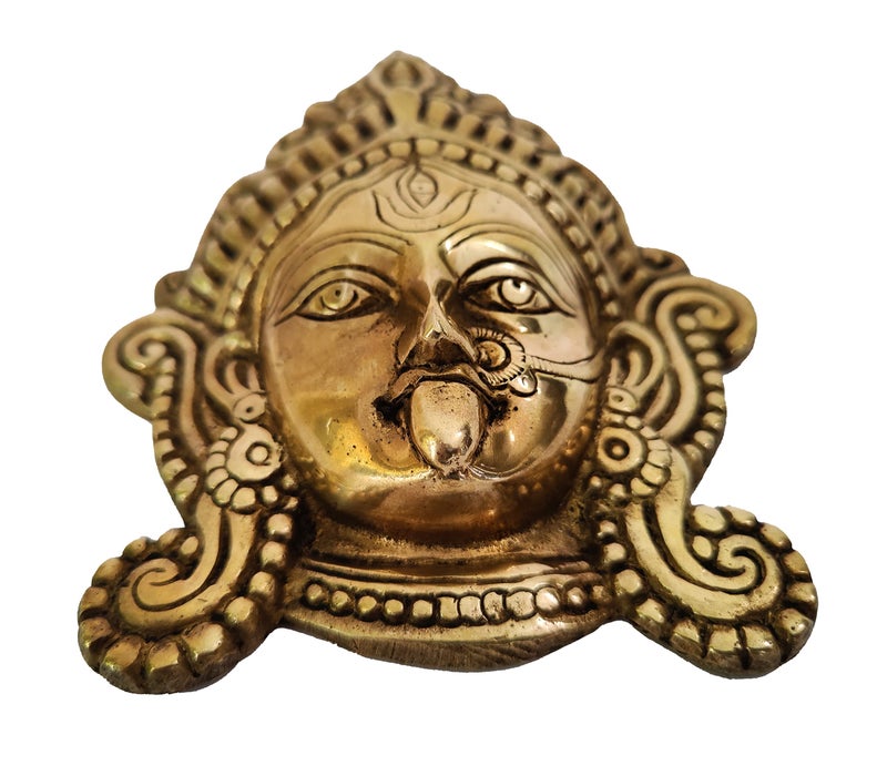 GURU JEE™ Handmade Brass Maa Kali Face Mask Idol Moorti Murti MATA Kali Face Statue for Puja Mandir Temple Home Décor Gifts Showpiece - Image 5