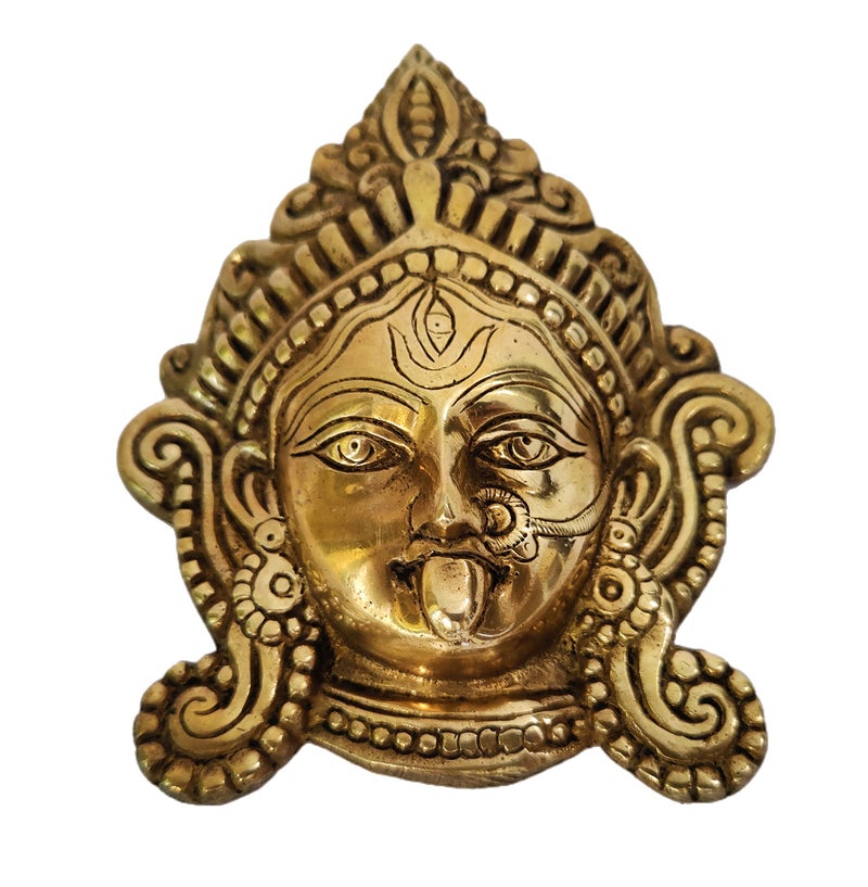 GURU JEE™ Handmade Brass Maa Kali Face Mask Idol Moorti Murti MATA Kali Face Statue for Puja Mandir Temple Home Décor Gifts Showpiece - Image 3