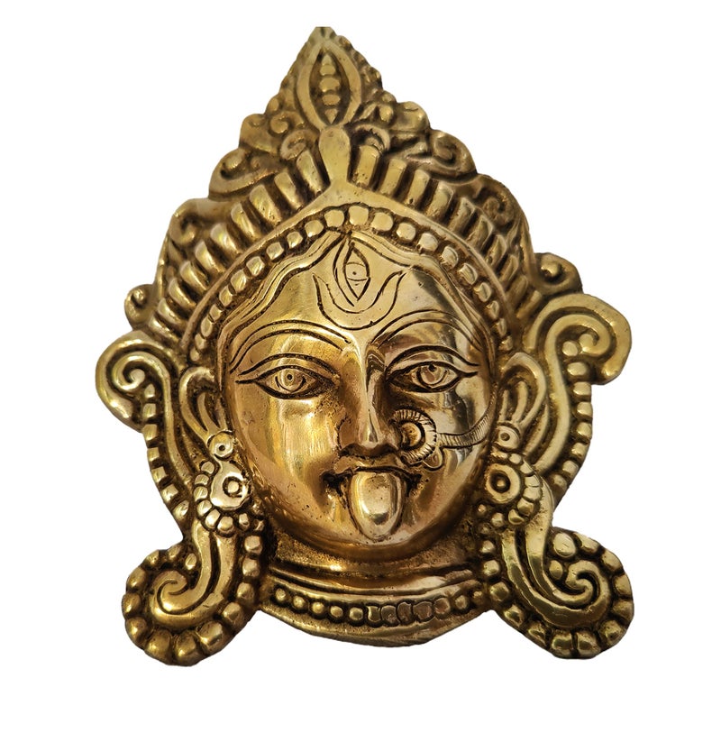 GURU JEE™ Handmade Brass Maa Kali Face Mask Idol Moorti Murti MATA Kali Face Statue for Puja Mandir Temple Home Décor Gifts Showpiece - Image 4