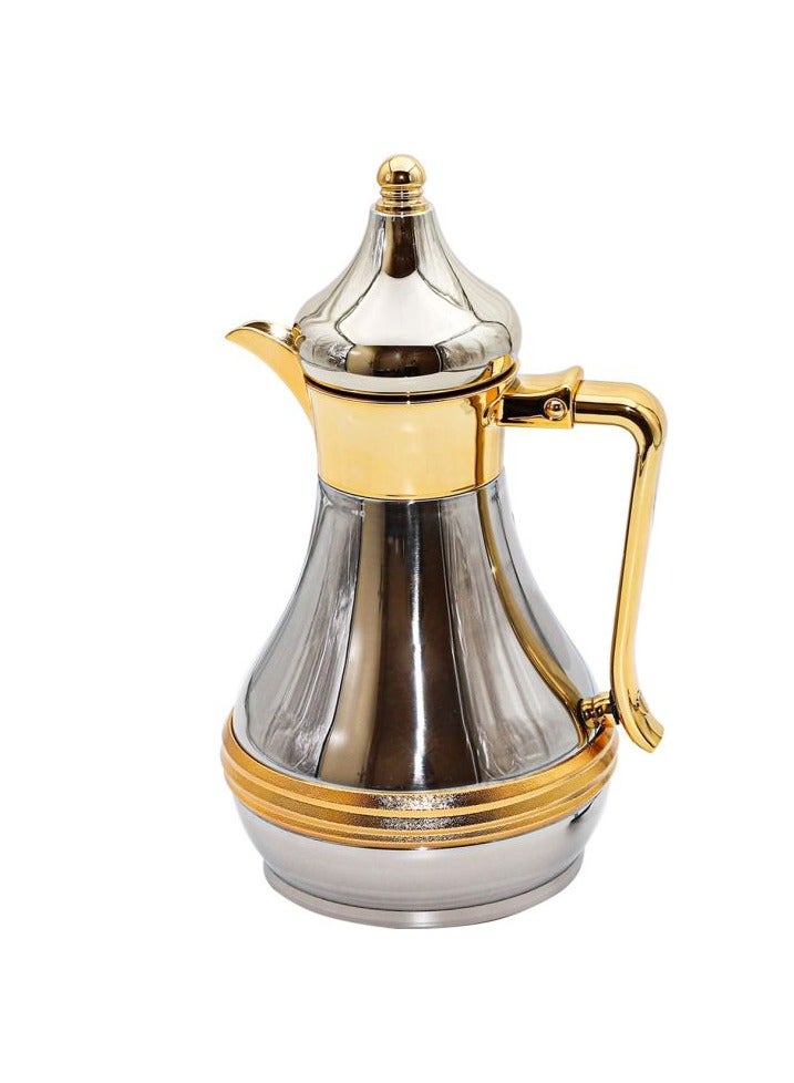 Alsaif home Reeuof Arabic Coffee Thermos Steel 1 liter Silver And Gold