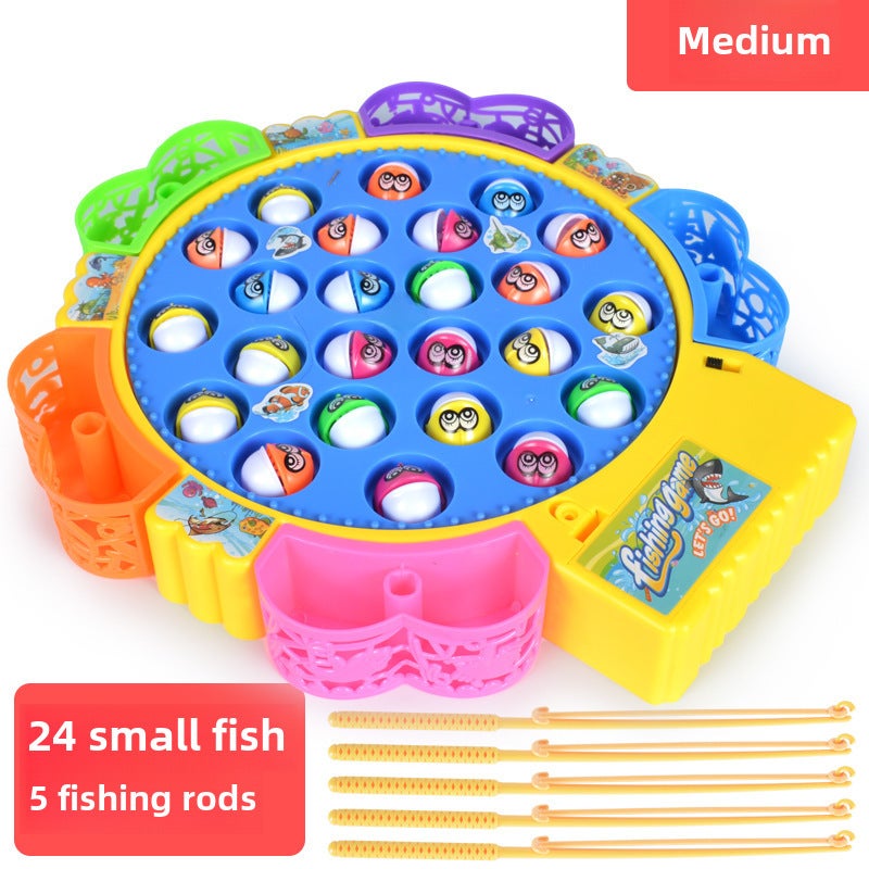 Electric Fishing Toy 24 Yellow Blue Fish Durable Plastic - Developmental Skill-Building Kids Fishing Toy for Children Aged 4-6, Parent-Child Play - Image 1