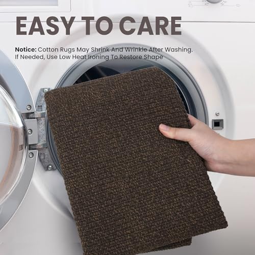 EARTHALL Small Area Rug 2x3 Ft Washable Rugs for Entryway Non Slip Braided Throw Rugs Door Mat Indoor Outdoor Entrance Cotton Woven Carpet for Kitchen Foyer Front Door, Brown/Coffee - Image 3