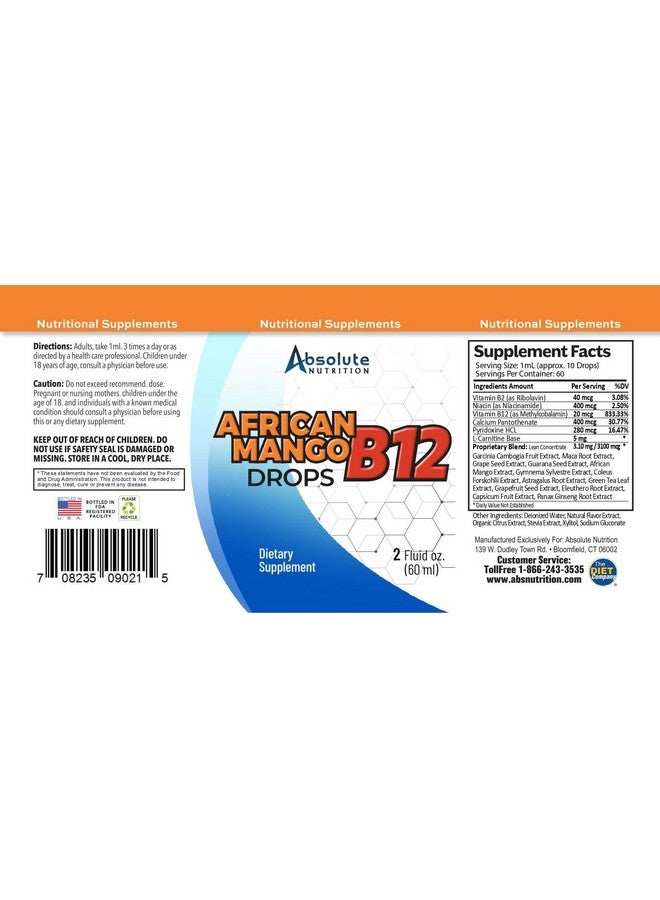 Absolute Nutrition African Mango with B12 Drops - 2 Ounces - Image 2