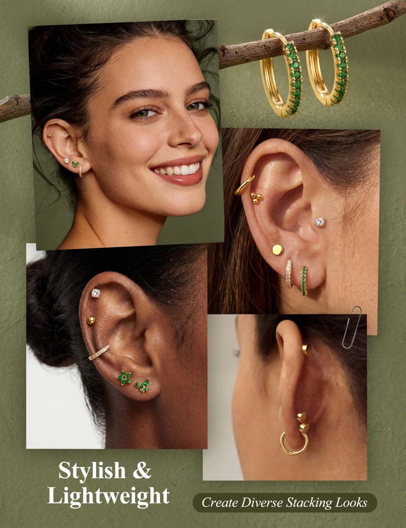 Jstyle Gold Stud Hoop Earrings for Women, Hypoallergenic Surgical Steel Earrings for Sensitive Ears, Comfortable Flat Back Earring for Sleeping/Daily, Nickel-Free Cartilage Earring Stack Set for Multiple Piercing Jewelry 12Pairs D - Image 4