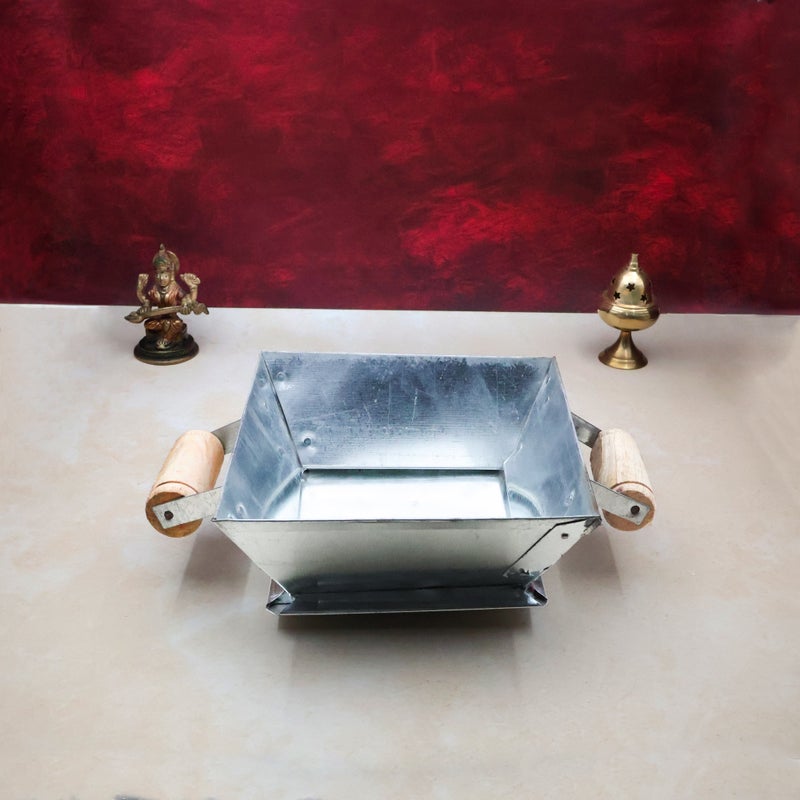 Dokchan Iron Havan Kund 15 Inch with Wood Handle