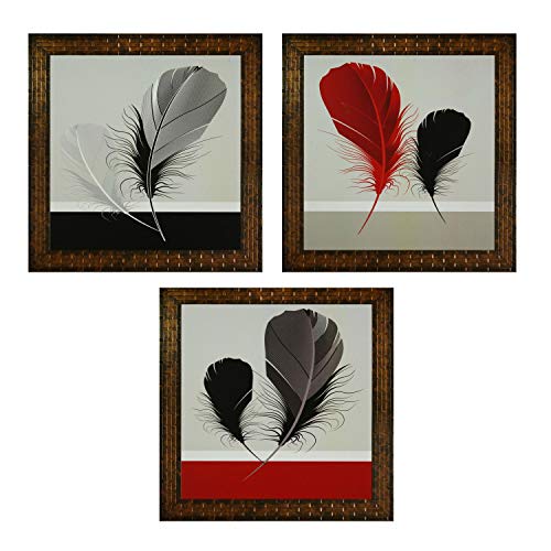 Indianara Set of 3 Abstract Feathers Framed Wall Hanging Laminated Paintings Matt Art Prints 9 inch x 9 inch each without Glass (2541) - Image 1