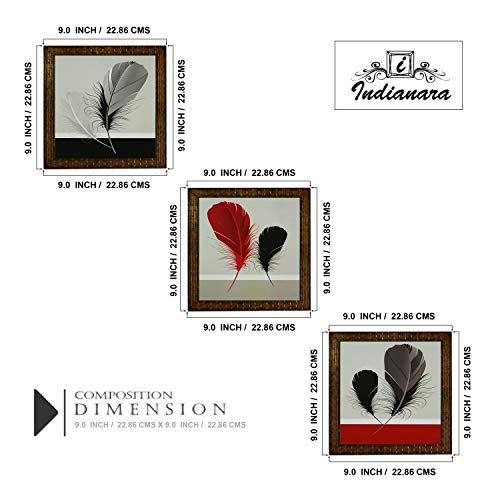 Indianara Set of 3 Abstract Feathers Framed Wall Hanging Laminated Paintings Matt Art Prints 9 inch x 9 inch each without Glass (2541) - Image 2