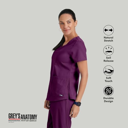 BARCO Grey’s Anatomy Classic Aubrey Scrub Top for Women – Wine, 2-Pocket V-Neck Scrub Shirt with Natural Stretch, Soil Release Fabric, and Super-Soft Finish – Small, Regular Fit - Image 3