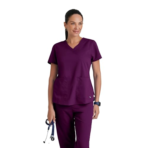 BARCO Grey’s Anatomy Classic Aubrey Scrub Top for Women – Wine, 2-Pocket V-Neck Scrub Shirt with Natural Stretch, Soil Release Fabric, and Super-Soft Finish – Small, Regular Fit - Image 1