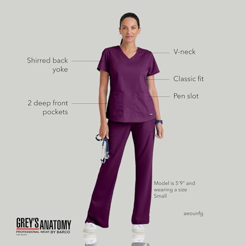 BARCO Grey’s Anatomy Classic Aubrey Scrub Top for Women – Wine, 2-Pocket V-Neck Scrub Shirt with Natural Stretch, Soil Release Fabric, and Super-Soft Finish – Small, Regular Fit - Image 4