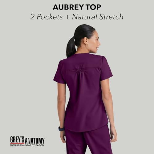 BARCO Grey’s Anatomy Classic Aubrey Scrub Top for Women – Wine, 2-Pocket V-Neck Scrub Shirt with Natural Stretch, Soil Release Fabric, and Super-Soft Finish – Small, Regular Fit - Image 2