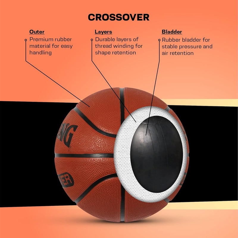 SPALDING Crossover Rubber Moulded Indoor/Outdoor Basketball With Rubber Bladder, Brick, Size: 6 (Suitable for Practice/Match/Training) + Free Air Needle - Image 2