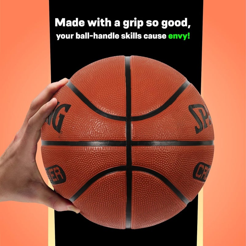 SPALDING Crossover Rubber Moulded Indoor/Outdoor Basketball With Rubber Bladder, Brick, Size: 6 (Suitable for Practice/Match/Training) + Free Air Needle - Image 4