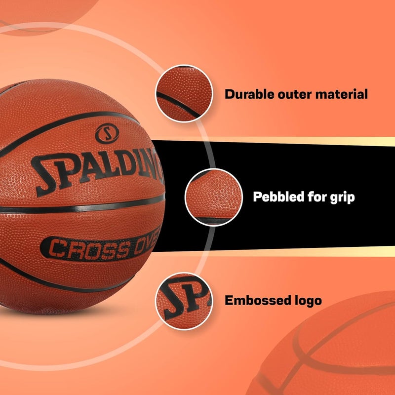 SPALDING Crossover Rubber Moulded Indoor/Outdoor Basketball With Rubber Bladder, Brick, Size: 6 (Suitable for Practice/Match/Training) + Free Air Needle - Image 3