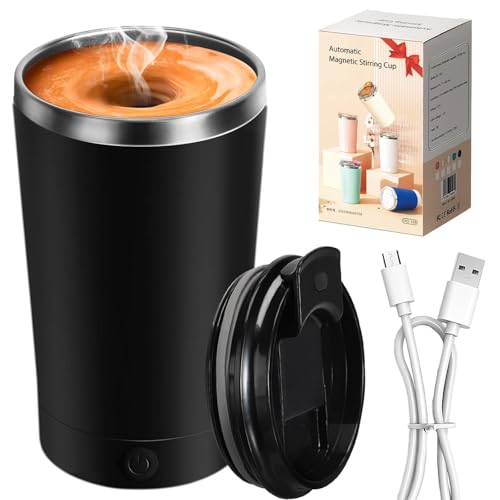 hatisan Self Stirring Coffee Mug With Lid Electric High Speed Self Stirring Mug 400ml Rechargeable Detachable Stainless Steel Self Stirring Cup for Coffee Milk Cocoa Christmas GiftBlack - Image 1