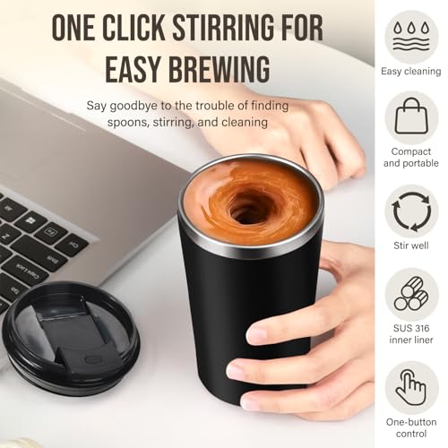 hatisan Self Stirring Coffee Mug With Lid Electric High Speed Self Stirring Mug 400ml Rechargeable Detachable Stainless Steel Self Stirring Cup for Coffee Milk Cocoa Christmas GiftBlack - Image 3