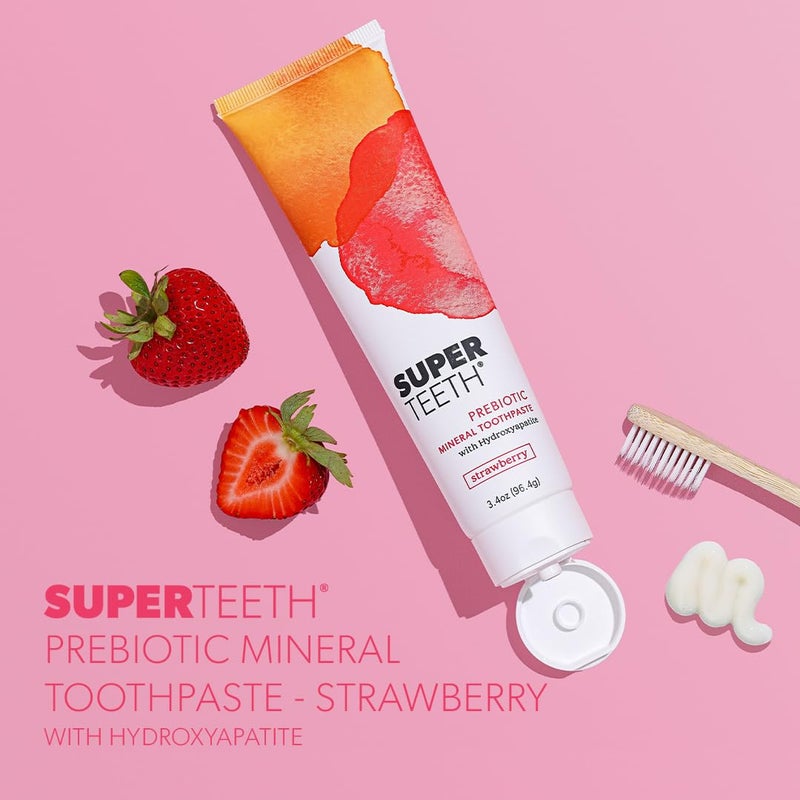 SUPER TEETH SuperTeeth Prebiotic Mineral Toothpaste for Adults and Kids | Antiplaque | Hydroxyapatite | Fluoride Free | SLS Free | Remineralizing | Oral Care | Made in USA | Strawberry - Image 3