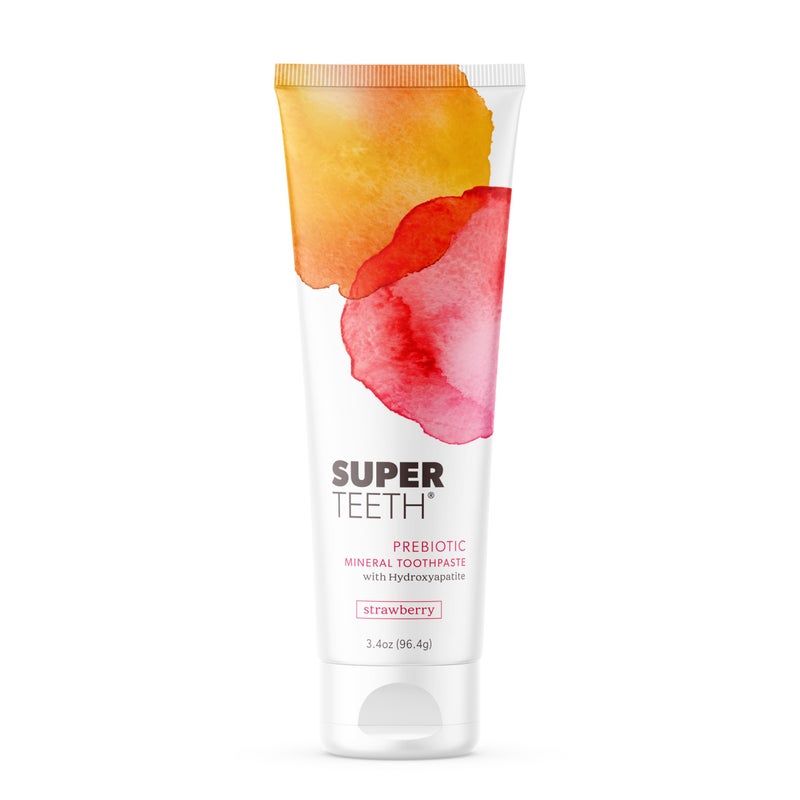 SUPER TEETH SuperTeeth Prebiotic Mineral Toothpaste for Adults and Kids | Antiplaque | Hydroxyapatite | Fluoride Free | SLS Free | Remineralizing | Oral Care | Made in USA | Strawberry - Image 1