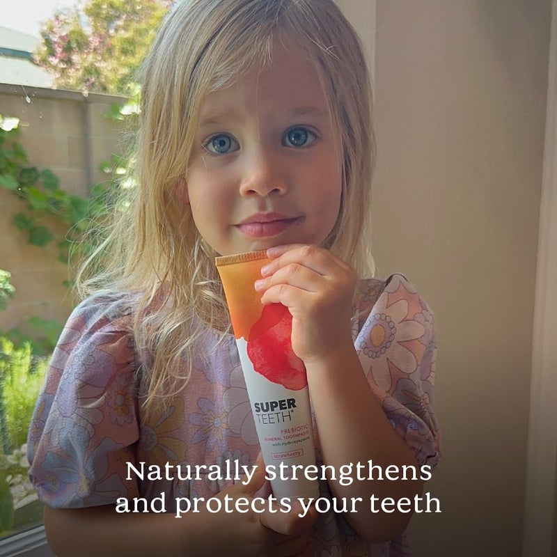 SUPER TEETH SuperTeeth Prebiotic Mineral Toothpaste for Adults and Kids | Antiplaque | Hydroxyapatite | Fluoride Free | SLS Free | Remineralizing | Oral Care | Made in USA | Strawberry - Image 4
