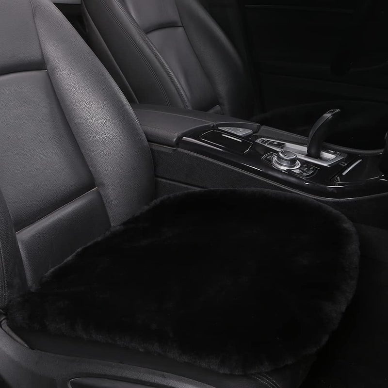 LLB Genuine Sheepskin Car Seat Cushion Seat Covers for Cars Trucks SUV Comfort Seat Protector Pad for Car Driver Seat Car Accessories for Women Office Chair Car Decor Black Front Seat Cushion1 Pc